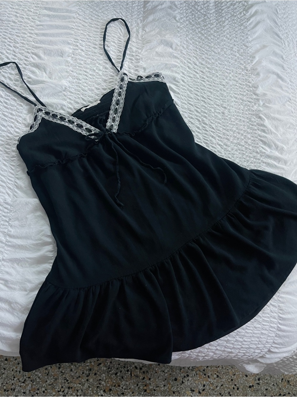 Black Lace-Trim Slip Dress
